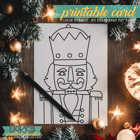 Nutcracker - Hand Drawn Christmas Coloring Cards - Printable Holiday Greetings - Instant Download