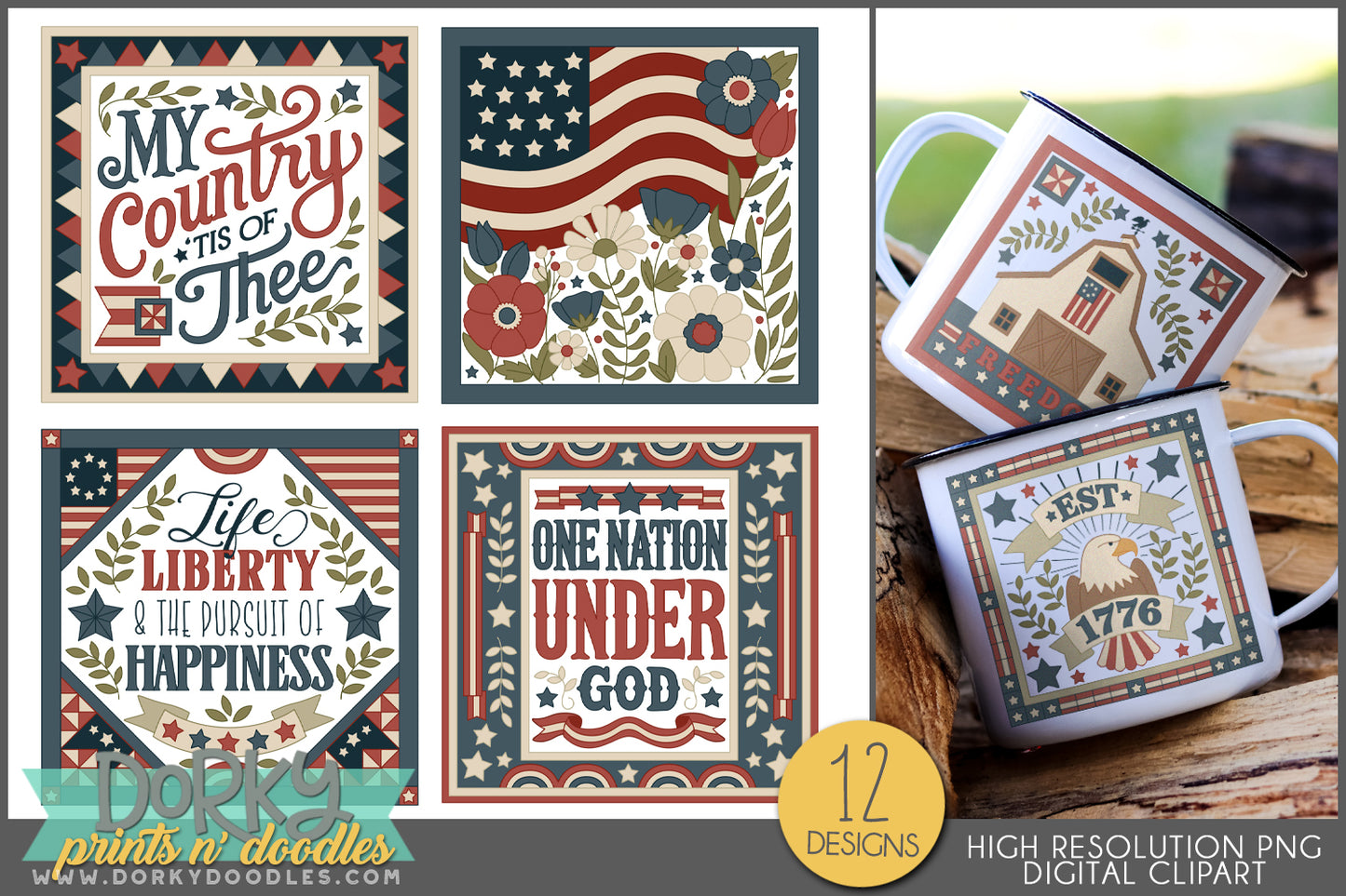 Patriotic 4th of July Squares Summer Clipart