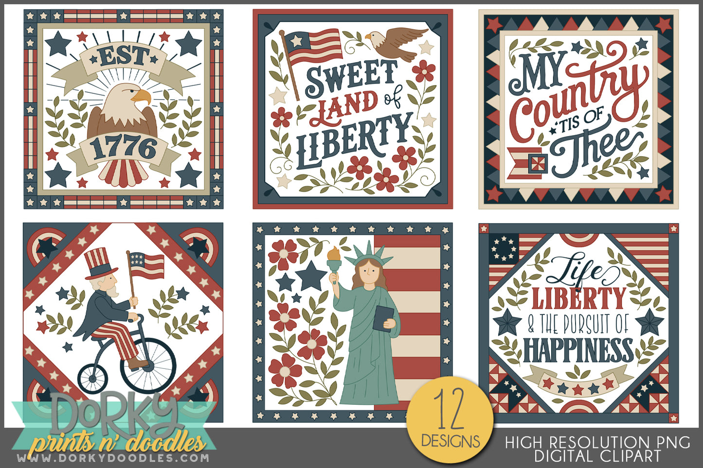Patriotic 4th of July Squares Summer Clipart