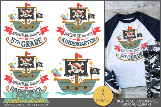 Grade Specific Pirate Adventure Back to School Clipart