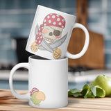 Playful Pirate White Glossy Mug with Adorable Skull & Crossbones - Dorky Doodles