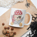 Playful Pirate White Glossy Mug with Adorable Skull & Crossbones - Dorky Doodles