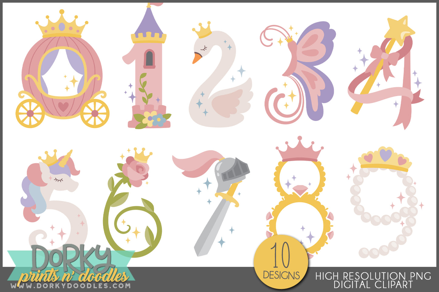 Fairytale Princess Number Symbols Clipart