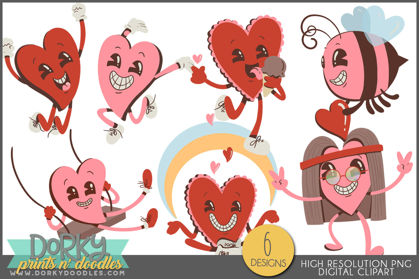 Retro Heart Designs - Fun Valentine Clipart