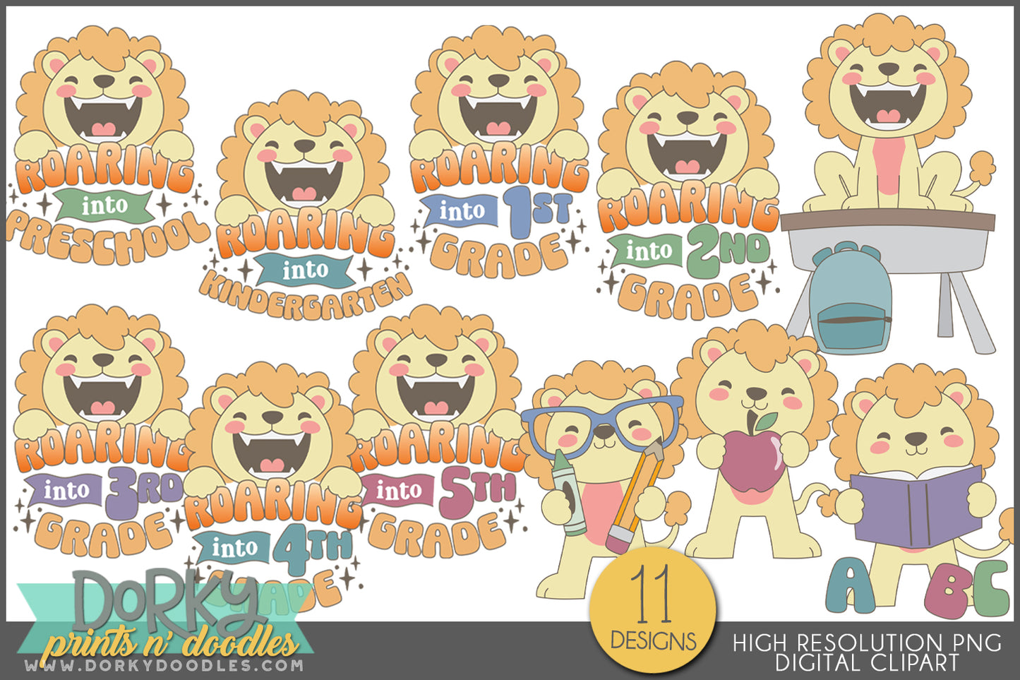 Grade Specific Lion Back to School Clipart