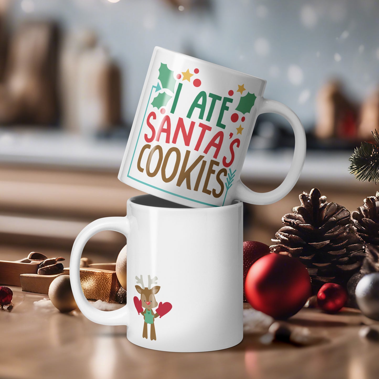 Christmas Santa's Cookies Reindeer Mug - Large 20 Ounce White Glossy Mug for the Holiday Season