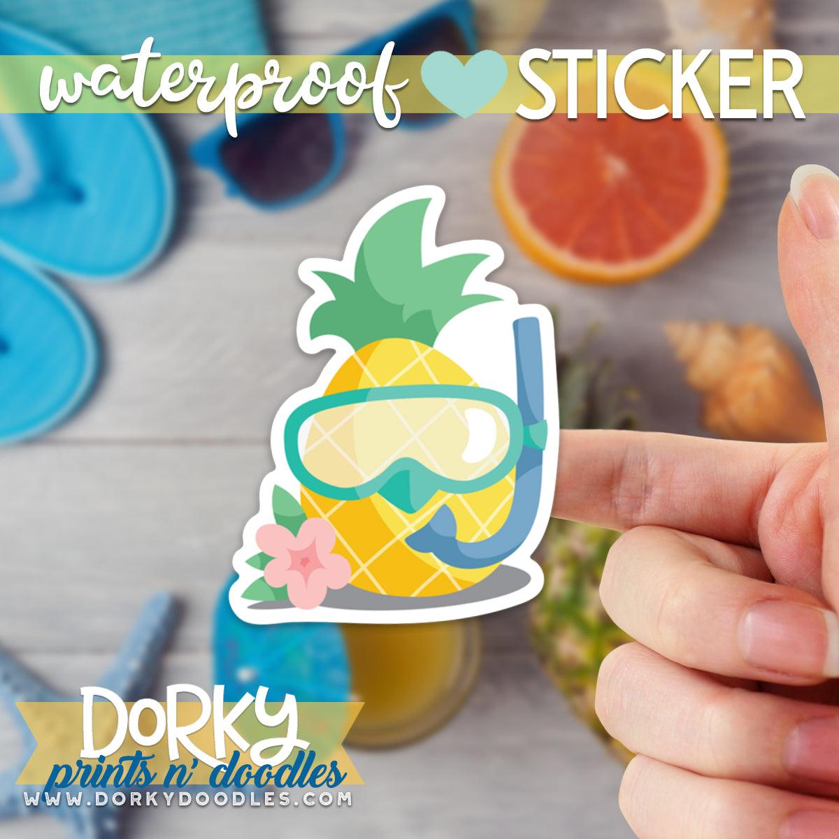 Scuba Pineapple Large Waterproof Sticker - Dorky Doodles