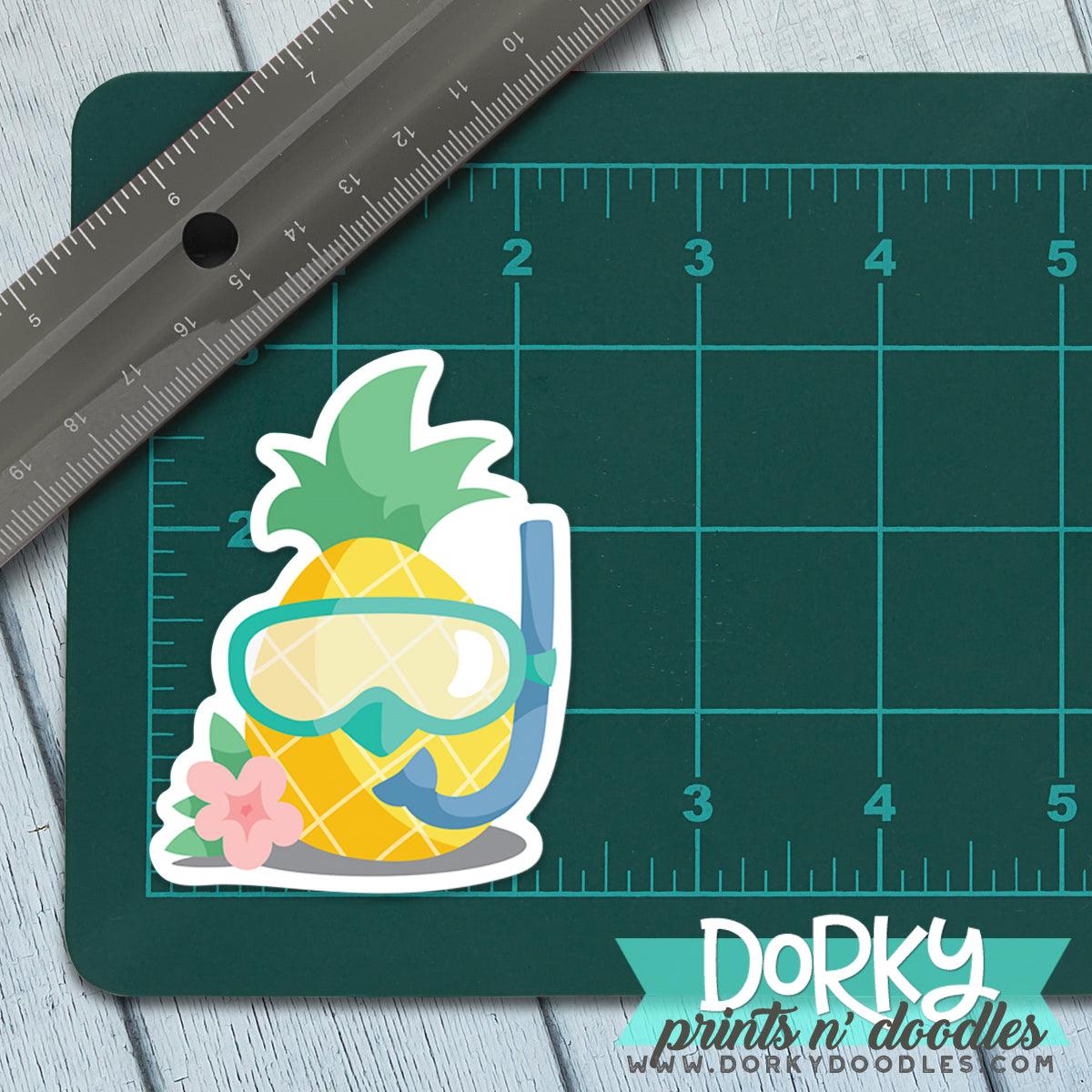 Scuba Pineapple Large Waterproof Sticker - Dorky Doodles