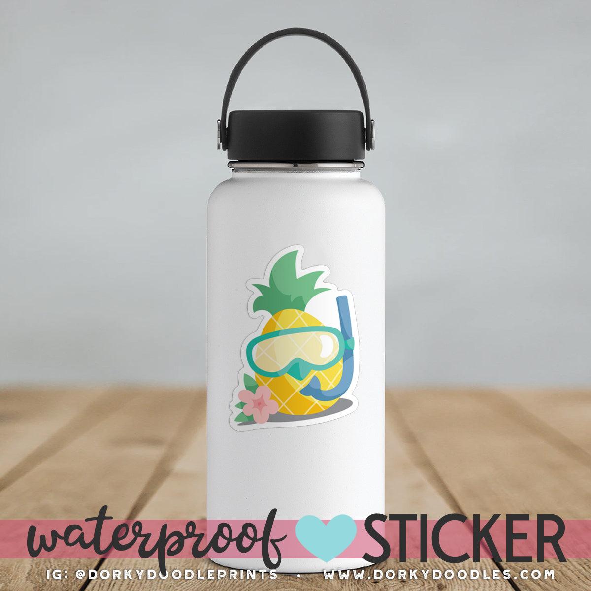 Scuba Pineapple Large Waterproof Sticker - Dorky Doodles