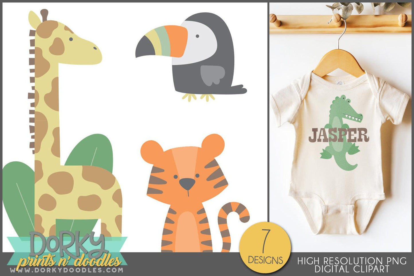 Silly Whimsical Jungle Animals Clipart - Dorky Doodles