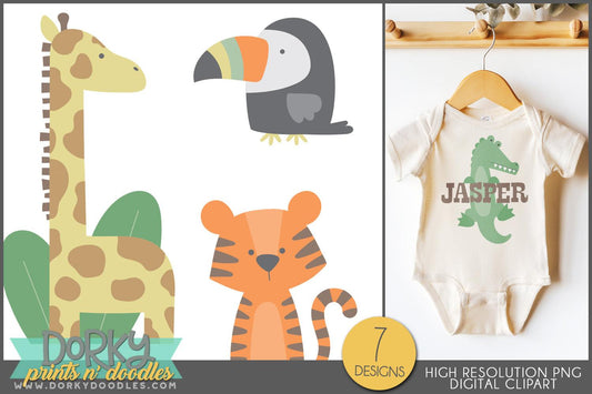 Silly Whimsical Jungle Animals Clipart - Dorky Doodles