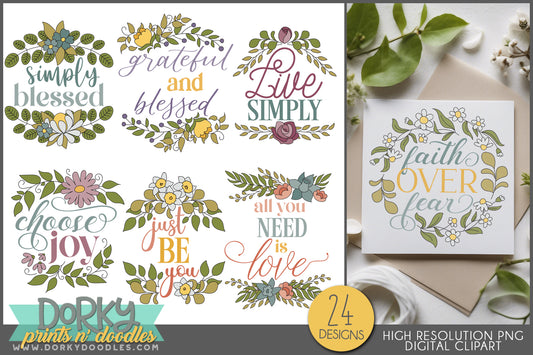 Inspirational Floral Sayings Clipart Bundle