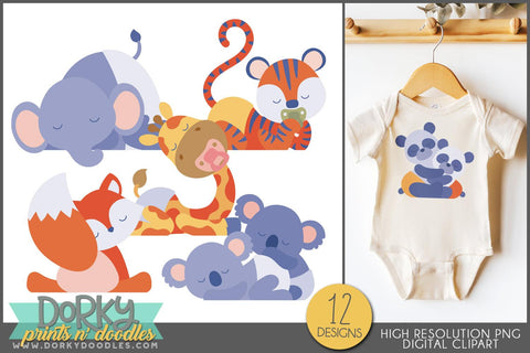 Sleeping Animal Babies Clipart - Dorky Doodles
