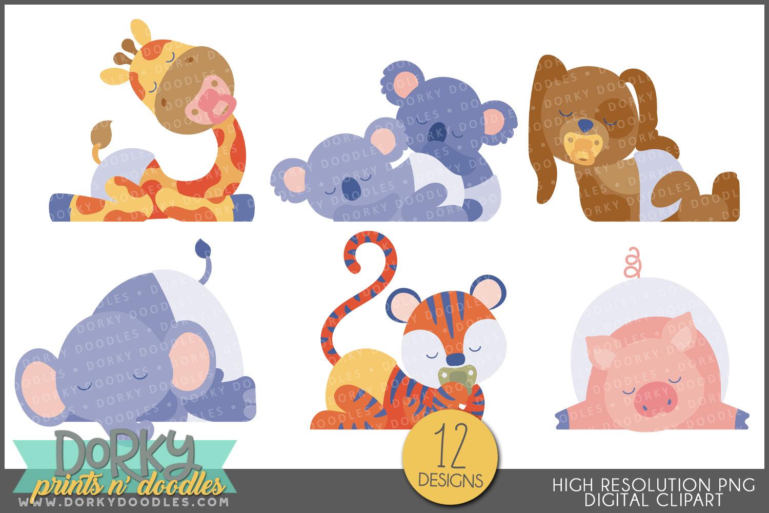 Sleeping Animal Babies Clipart - Dorky Doodles