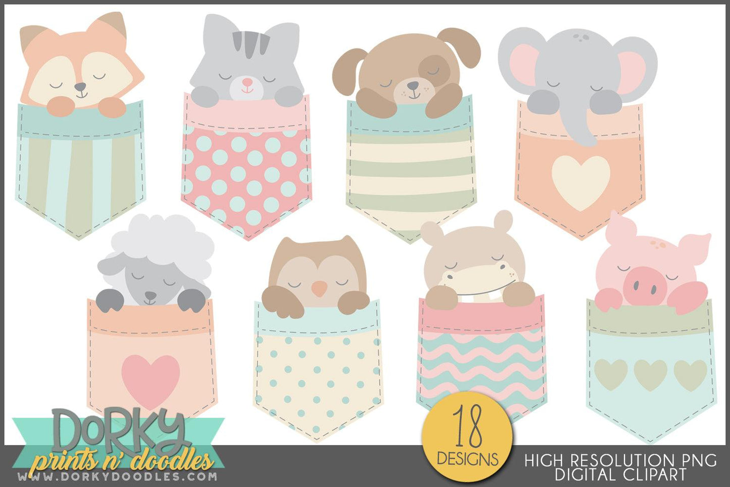 Sleeping Baby Pocket Animals Clipart - Dorky Doodles