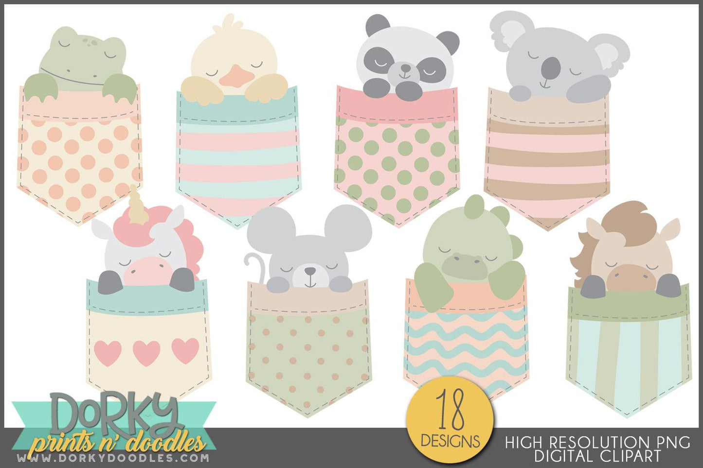 Sleeping Baby Pocket Animals Clipart - Dorky Doodles