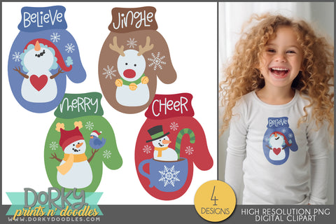 Cute Snowman Mitten Designs - Whimsical Christmas Clipart