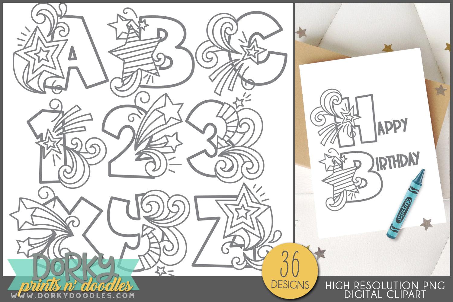 Star Doodle Alphabet Clipart - Dorky Doodles