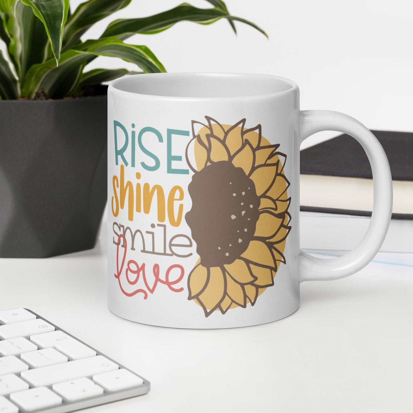 Sunflower Radiance: White Glossy Mug for Bright Days - Dorky Doodles