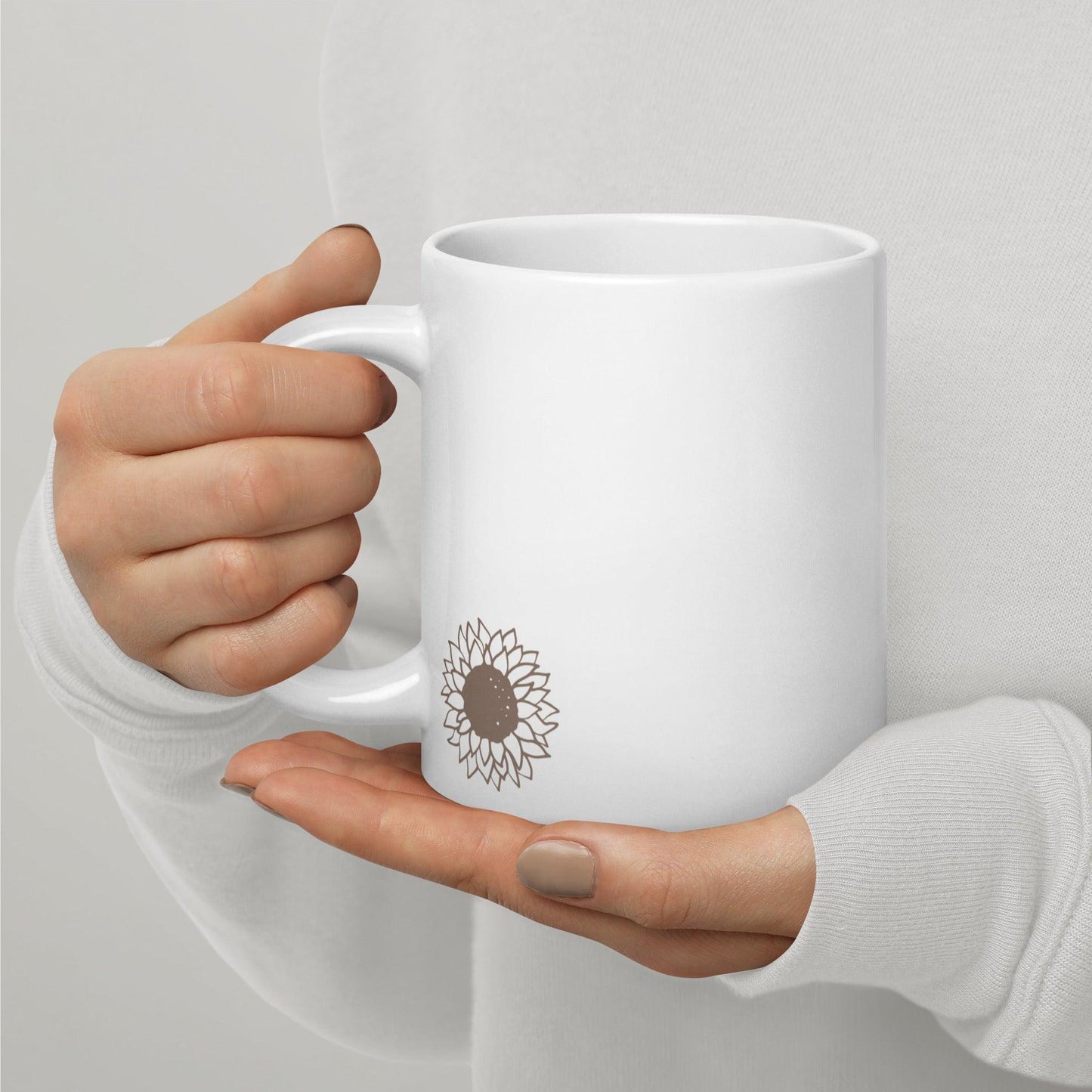 Sunflower Radiance: White Glossy Mug for Brighter Days - Dorky Doodles