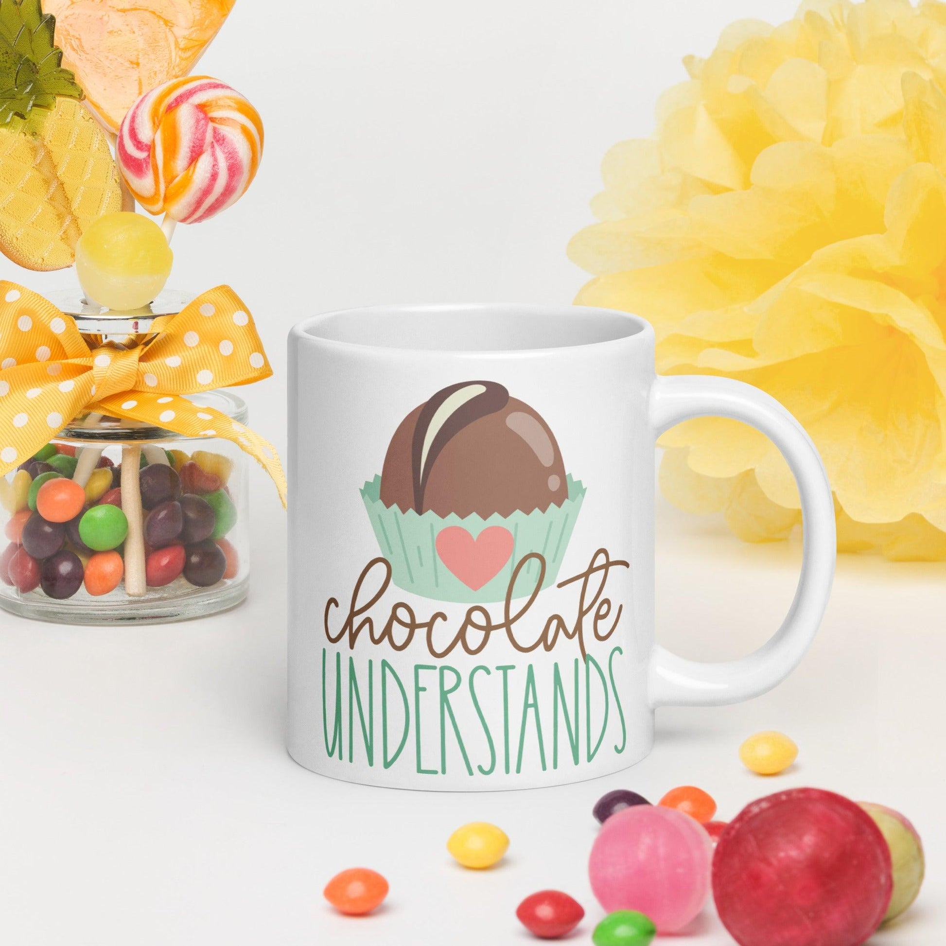 Sweet Comfort: Chocolate Understands White Glossy Mug - Dorky Doodles