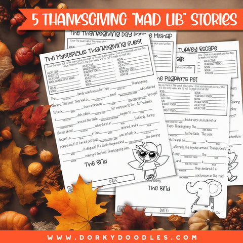 Five Thanksgiving Mad Lib Style Stories for Kids - Fun Learning Printables