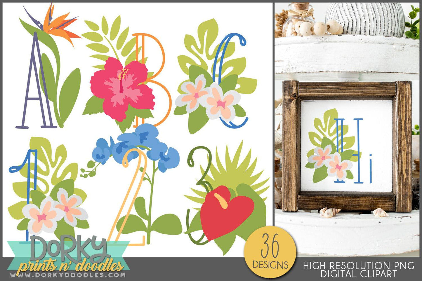 Tropical Flower Alphabet Clipart - Dorky Doodles