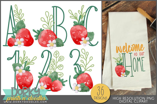 Watercolor Strawberry Alphabet Clipart - Dorky Doodles