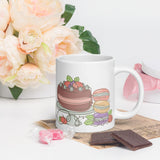 Whimsical Cake and Cookie Inspired White Glossy Mug - Dorky Doodles