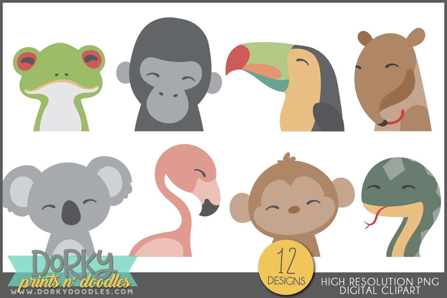 Whimsical Jungle Animals Clipart - Dorky Doodles