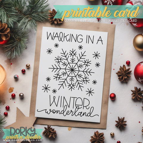 Winter Wonderland - Hand Drawn Christmas Coloring Cards - Printable Holiday Greetings - Instant Download