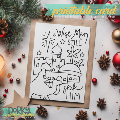 Wise Men - Hand Drawn Christmas Coloring Cards - Printable Holiday Greetings - Instant Download