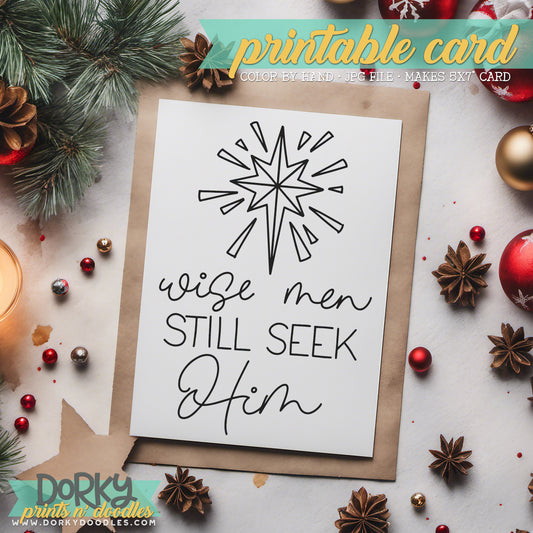 Wise Men - Hand Drawn Christmas Coloring Cards - Printable Holiday Greetings - Instant Download