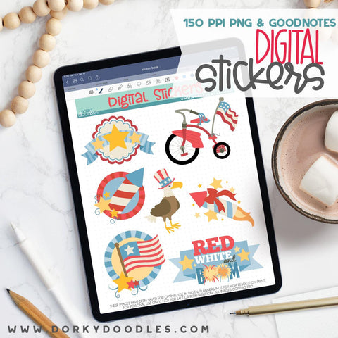 4th of July Digital Planner Stickers
