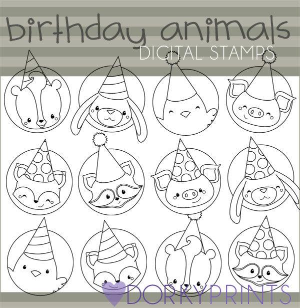 Animal Circles Black Line Birthday Clipart