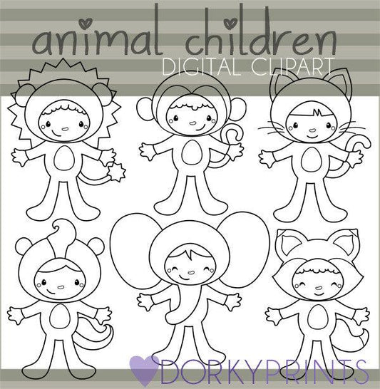 Animal Costumes Black Line Kid Clipart