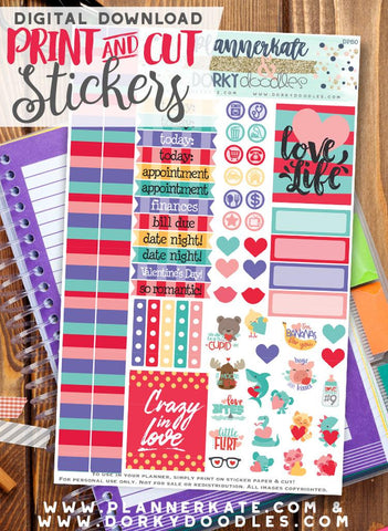 Animal Valentine Print and Cut Planner Stickers
