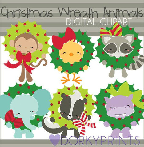 Animal Wreaths Christmas Clipart
