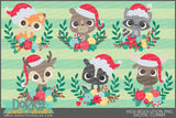 Animals and Laurels Christmas Clipart