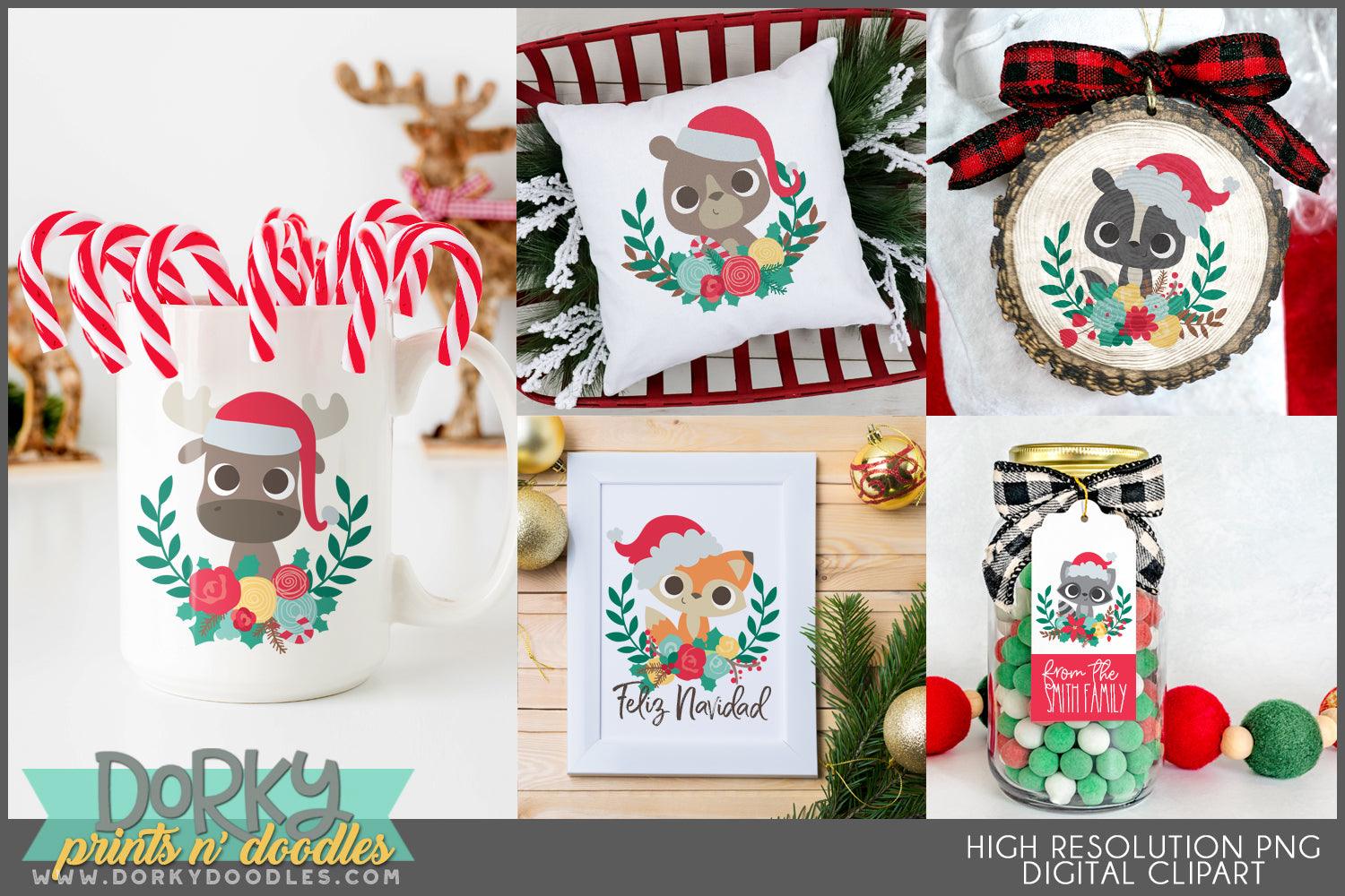 Animals and Laurels Christmas Clipart