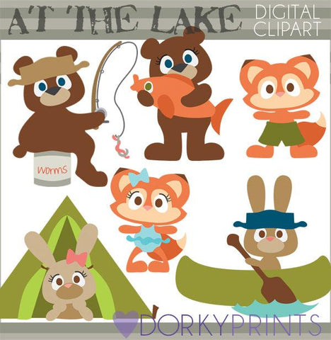Animals at the Lake Summer Clipart