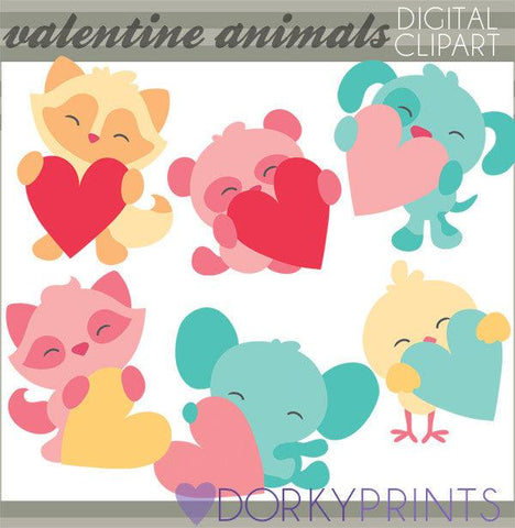 Animals Holding Hearts Valentine Clipart