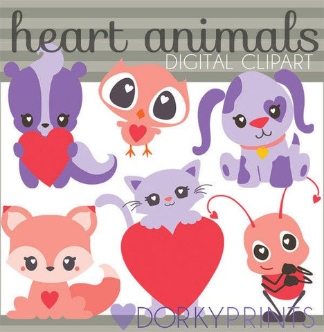 Animals with Hearts Valentine Clipart
