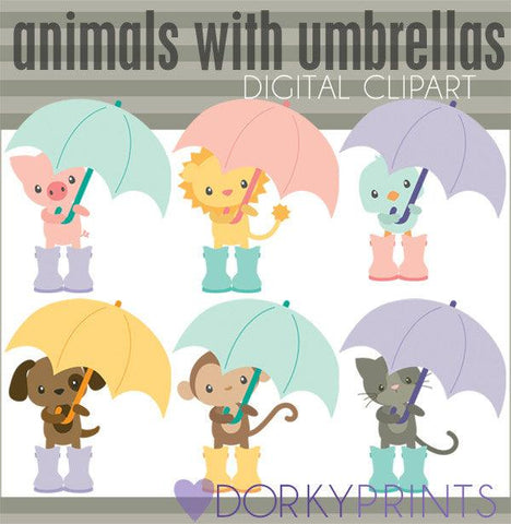 Animals with Umbrellas Spring Clipart