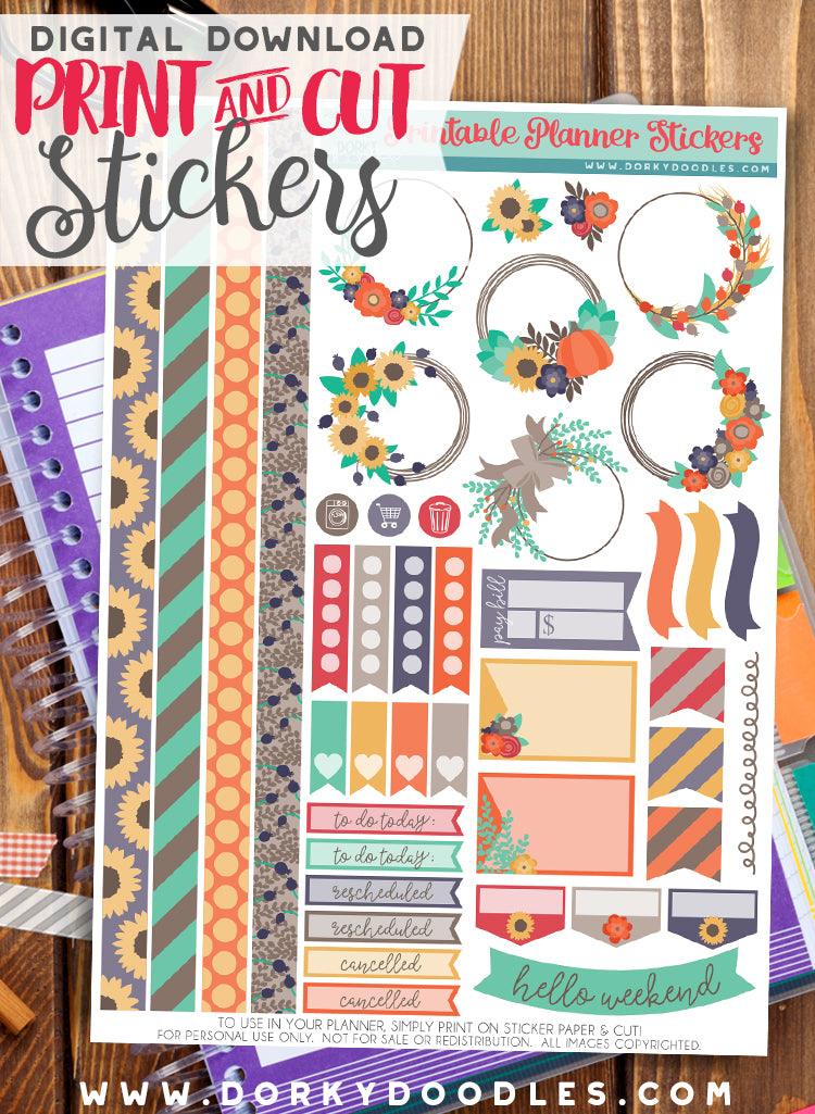 Autumn Wreath Print and Cut Planner Stickers