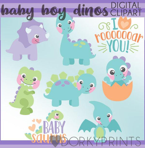 Baby Boy Dino Animals Clipart