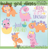 Baby Girl Dino Animals Clipart