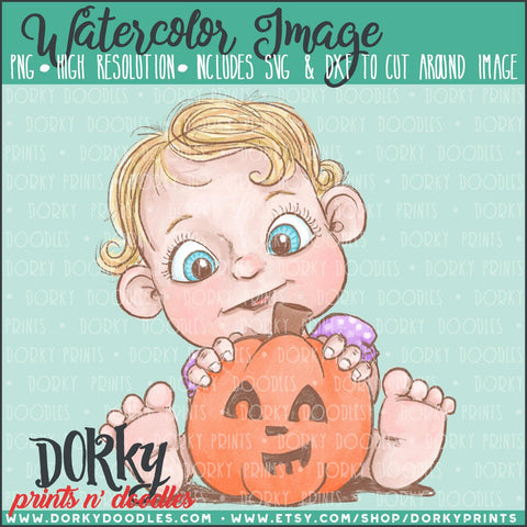Baby with Pumpkin Watercolor PNG