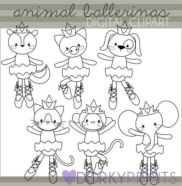 Ballerina Black Line Animals Clipart