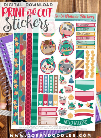 Barnyard Christmas Print and Cut Planner Stickers